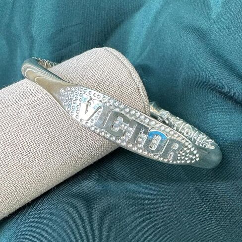 Better Jewelry Personalized 925 Sterling Silver Custom Name Plate West Indian Extra Thick Bangle with Pyramid Ends, Custom Name Cricket Bangle, 1 piece in Saudi Arabia