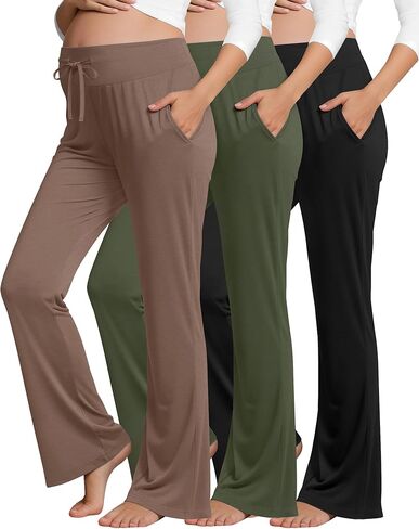 Neer 3 Pack Women's Lounge Maternity Pants Pregnancy Wide Leg Casual Sweatpants Drawstring Flare Pants with Pockets in Saudi Arabia