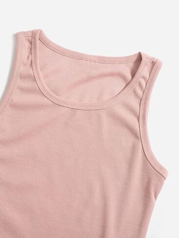 Girl's 2 Pieces Casual Ribbed Knit Crewneck Tank Top Sleeveless Slim Fitted Tops in Saudi Arabia