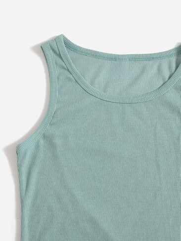 Girl's 2 Pieces Casual Ribbed Knit Crewneck Tank Top Sleeveless Slim Fitted Tops in Saudi Arabia