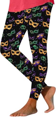 إمرأة ماردي غرا طماق نيو أورليانز كرنفال تحت عنوان سراويل الحفلات الدهون الثلاثاء الخرز ريشة أقنعة طباعة جوارب يوغا in Kuwait