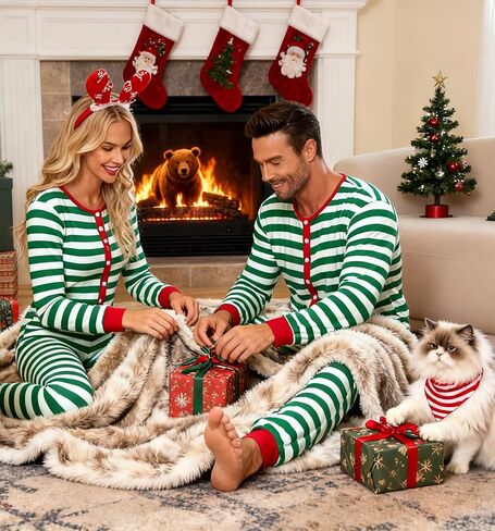 SWOMOG Matching Family Pajamas Sets Christmas Couple PJ's Holiday Onesise Nightwear Household Sleepwear Sets with Pet bibs in Saudi Arabia