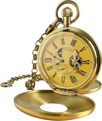 VIGOROSO Mechanical Hand-Wind Pocket Watch for Men, Half Hunter Double Covers 24-Hour Day Moon Phase, Luxury Watches with Tourbillon in Box in Saudi Arabia