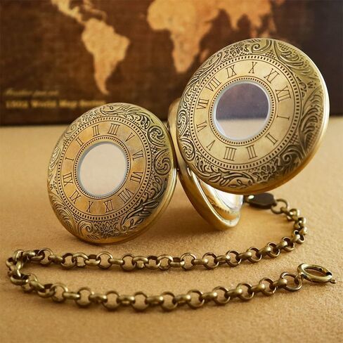 VIGOROSO Mechanical Hand-Wind Pocket Watch for Men, Half Hunter Double Covers 24-Hour Day Moon Phase, Luxury Watches with Tourbillon in Box in Saudi Arabia