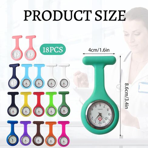 18 Pcs Clip on Nurse Watches for Women Men, Silicone Lapel Pin Pocket Fob Stethoscope with Second Hand Doctor Pocket Lapel Clip On Watches for Week Doctor Nurse Graduation Xmas Birthday Gifts in Kuwait