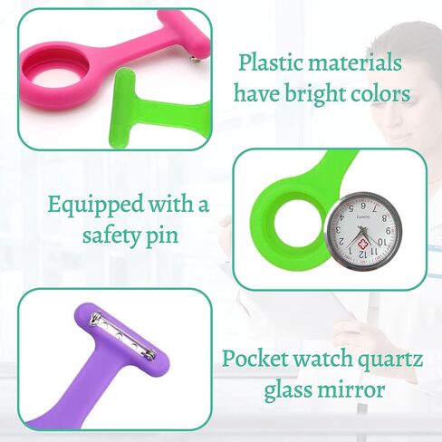 18 Pcs Clip on Nurse Watches for Women Men, Silicone Lapel Pin Pocket Fob Stethoscope with Second Hand Doctor Pocket Lapel Clip On Watches for Week Doctor Nurse Graduation Xmas Birthday Gifts in Kuwait