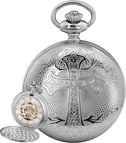 Automatic Pocket Watch Mechanical Pocket Watches Cross Pattern with Chain Christmas Graduation Birthday Gifts Father's Day in Saudi Arabia