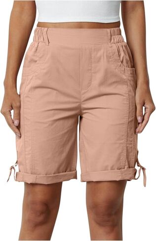 Cargo Shorts for Women Knee Length Pull On Elastic Waist Casual Dressy Bermuda Pants Beach Vacation Summer Bottoms in Saudi Arabia