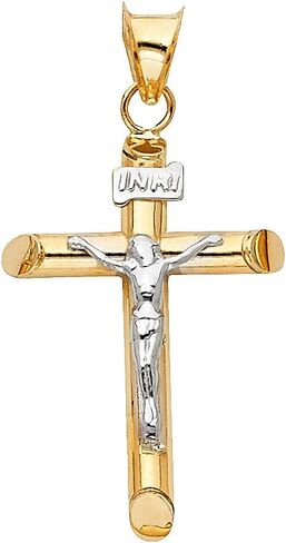 Ioka - 14K Two Tone Gold or White Gold Crucifix Cross Religious Charm Medium Pendant For Necklace or Chain in Saudi Arabia