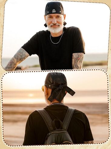 3 Pcs Leather Biker Cap Adjustable Skull Cap Cycling Bandana Doo Rags Studded Unisex Distressed Motorcycle Headwrap Black Newsboy Hats for Women Men in Saudi Arabia