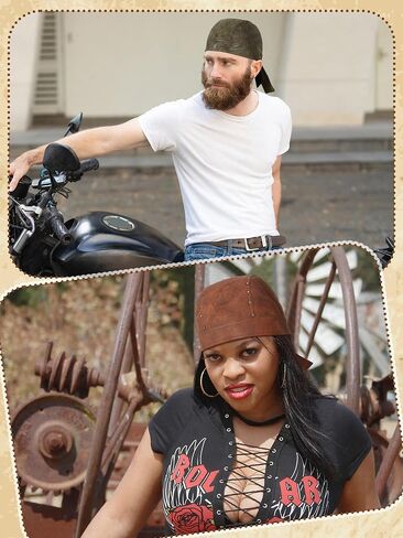3 Pcs Leather Biker Cap Adjustable Skull Cap Cycling Bandana Doo Rags Studded Unisex Distressed Motorcycle Headwrap Black Newsboy Hats for Women Men in Saudi Arabia