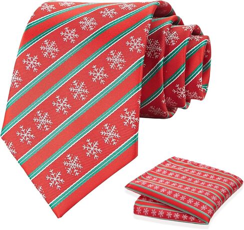 KOOELLE Christmas Neckties For Men - Red and Green Holiday Tie, Christmas Snowflake tie in Saudi Arabia