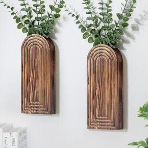 Wooden Wall Planter Vase Set of 2, Boho Hanging Planter for Indoor Plants & Flowers, Natural Wood Wall-Mounted Planters for Art Home Decor - Living Room, Bedroom, Bathroom, Patio (Brown) in Saudi Arabia