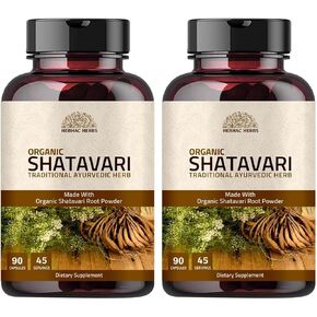 كبسولات شاتافاري 1000 مجم | كبسولات شاتافاري العضوية (90 كبسولة) تكفي لمدة 45 يومًا | عشبة الأيورفيدا للفاتا والبيتا، (90 كبسولة) in Kuwait