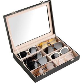 Frebeauty Sunglass Organizer,PU Leather Glasses Organizer,8-Slot Sunglasses Tray,Men's/Women's Sunglasses Box,Sunglass Case,13.3 x 9.6 x 1.5 Inches,Eyeglass/Eyewear Display Tray(Black) in Saudi Arabia