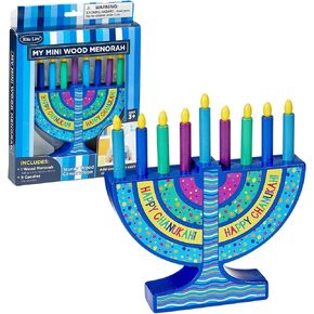 Rite Lite My Mini Wood Menorah مع شموع خشبية قابلة للإزالة - شمعدان Chanukah الملون للأطفال هدايا Hanukkah ديكورات مركزية، ديكور هدايا حفلات العطلات اليهودية، مهرجان الأضواء 5.75 بوصة ارتفاع in Saudi Arabia