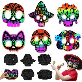 Soulchen 30 مجموعة من أقنعة الخدش ليوم الموتى Dia De Los Muertos قناع جمجمة للخدش مع حبال مرنة DIY مجموعة يدوية للمكسيكيين الكل في واحد ديكورات حفلات الهالوين المنزلية in Kuwait