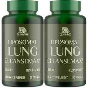 مكمل Liposomal Lung Cleansemax مع مستخلص أوراق مولين، ومستخلص فاكهة البلسان، والكيرسيتين + 13 عشبة وفيتامين، وامتصاص معزز، وتجربة تنفس منعشة، 60 كبسولة in Kuwait