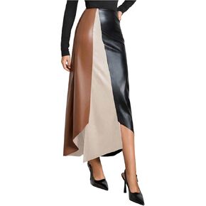 SOLY HUX Women's Color Block Faux Leather Skirts High Waisted Asymmetrical Long Skirt in Saudi Arabia