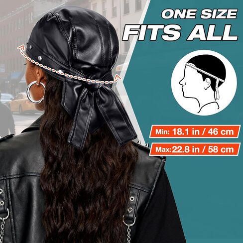 PU Leather Biker Skull Cap Classic Fashion Leather Biker Hat, Gothic Leather Bandana Unisex Motorcycle Cap, Fits 18-23inch in Saudi Arabia