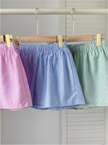 WDIRARA Girl's 3 Piece Striped Elastic Waist Shorts Straight Leg High Waist Shorts in Saudi Arabia
