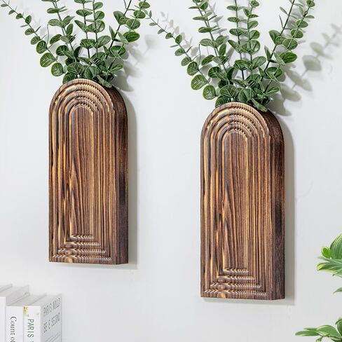 Wooden Wall Planter Vase Set of 2, Boho Hanging Planter for Indoor Plants & Flowers, Natural Wood Wall-Mounted Planters for Art Home Decor - Living Room, Bedroom, Bathroom, Patio (Brown) in Saudi Arabia