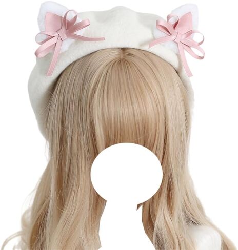 Wool Beret Hat Women Cute Cat Ears Beret Cap with Bows Decoration French Cap for Ladies Girls Gifts in Saudi Arabia