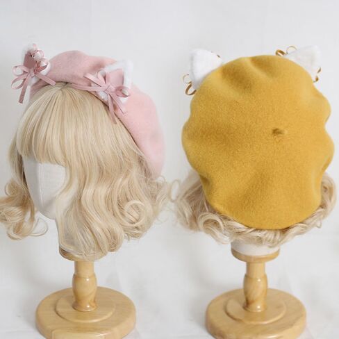 Wool Beret Hat Women Cute Cat Ears Beret Cap with Bows Decoration French Cap for Ladies Girls Gifts in Saudi Arabia