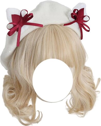 Wool Beret Hat Women Cute Cat Ears Beret Cap with Bows Decoration French Cap for Ladies Girls Gifts in Saudi Arabia