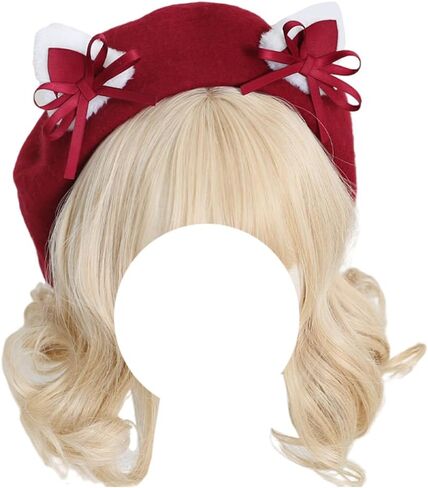 Wool Beret Hat Women Cute Cat Ears Beret Cap with Bows Decoration French Cap for Ladies Girls Gifts in Saudi Arabia