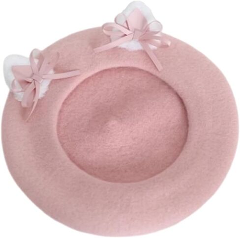 Wool Beret Hat Women Cute Cat Ears Beret Cap with Bows Decoration French Cap for Ladies Girls Gifts in Saudi Arabia