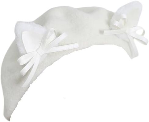 Wool Beret Hat Women Cute Cat Ears Beret Cap with Bows Decoration French Cap for Ladies Girls Gifts in Saudi Arabia