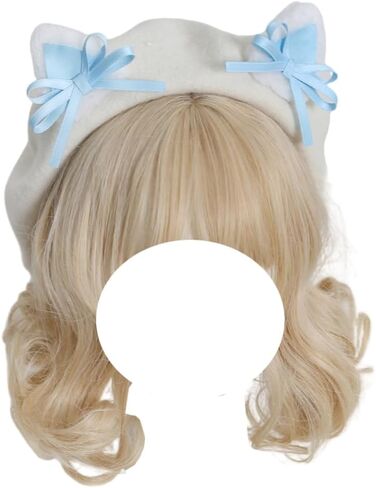 Wool Beret Hat Women Cute Cat Ears Beret Cap with Bows Decoration French Cap for Ladies Girls Gifts in Saudi Arabia