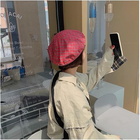 أغطية رأس عصرية من CRIZAN مجموعة قبعات مسطحة كلاسيكية منقوشة بنمط مربعات للنساء والفتيات in Kuwait