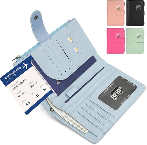 RFID Passport Holder for Women/Men Travel Gifts, Large Capacity Passport Wallet, Family Travel Documents Organizer with Card/Airtag Slots, Zipper coin pocket, Cash Holder Passport Cover Case (Blue) in Saudi Arabia