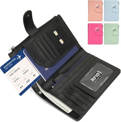 RFID Passport Holder for Women/Men Travel Gifts, Large Capacity Passport Wallet, Family Travel Documents Organizer with Card/Airtag Slots, Zipper coin pocket, Cash Holder Passport Cover Case (Blue) in Saudi Arabia