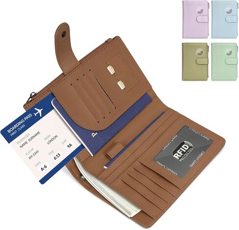 RFID Passport Holder for Women/Men Travel Gifts, Large Capacity Passport Wallet, Family Travel Documents Organizer with Card/Airtag Slots, Zipper coin pocket, Cash Holder Passport Cover Case (Blue) in Saudi Arabia