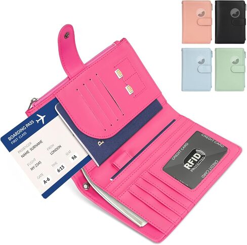 RFID Passport Holder for Women/Men Travel Gifts, Large Capacity Passport Wallet, Family Travel Documents Organizer with Card/Airtag Slots, Zipper coin pocket, Cash Holder Passport Cover Case (Blue) in Saudi Arabia