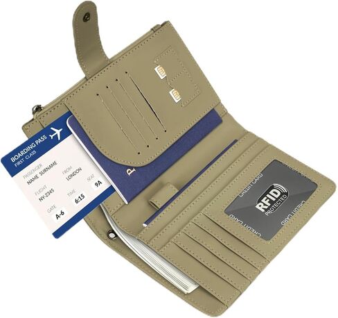 RFID Passport Holder for Women/Men Travel Gifts, Large Capacity Passport Wallet, Family Travel Documents Organizer with Card/Airtag Slots, Zipper coin pocket, Cash Holder Passport Cover Case (Blue) in Saudi Arabia