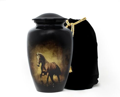 Horse on Black Background Cremation Urns for Men and Women Human Ashes - Adult Large Urn in Saudi Arabia