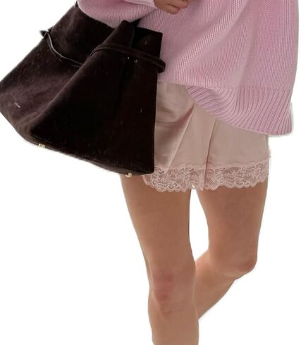Women Lace Trim Satin Silk Shorts Y2K Patchwork Silky Mini Shorts Elastic Waist Pajama Slip Bottoms Boxer in Saudi Arabia