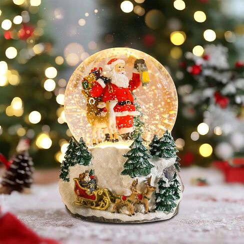 Christmas Snow Globes Santa Clause Reindeer Flying Over Village Christmas Snow Globe with 8 Songs Color Changing Battery Operated Musical Box for Christmas Home Party Décor in Kuwait