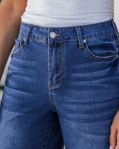 luvamia Jean Bermuda Shorts for Women Trendy Mid Rise Raw Hem Knee Length Stretchy Denim Long Shorts Summer Casual Jorts in Saudi Arabia