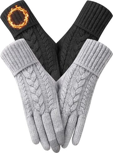 2 Pairs Winter Gloves for Women Cold Weather, Touch Screen Thermal Warm Fleece Lined Knit Gloves for Christmas Gifts in Saudi Arabia