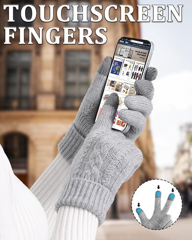 2 Pairs Winter Gloves for Women Cold Weather, Touch Screen Thermal Warm Fleece Lined Knit Gloves for Christmas Gifts in Saudi Arabia