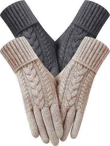 2 Pairs Winter Gloves for Women Cold Weather, Touch Screen Thermal Warm Fleece Lined Knit Gloves for Christmas Gifts in Saudi Arabia
