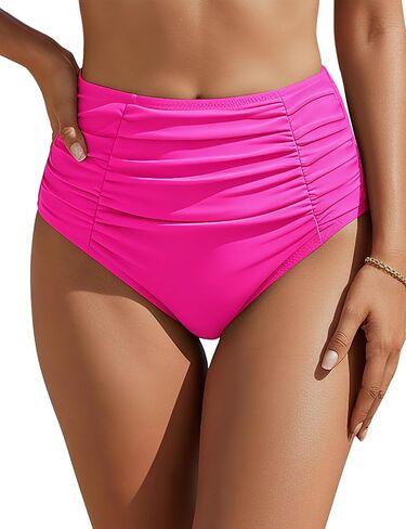 Blooming Jelly Womens High Waisted Bikini Bottoms Tummy Control Swim Bottom Ruched Full Coverage Retro Swimwear in Saudi Arabia