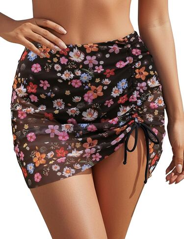 Blooming Jelly High Waisted Swim Skirt Tummy Control Swim Bottoms Mesh Ruched Drawsting Bathing Suit in Saudi Arabia
