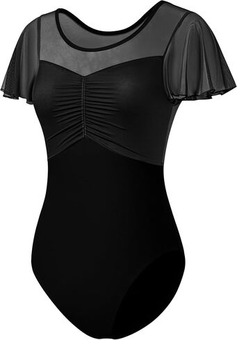 ملابس رقص باليه للسيدات للرقص للبالغين بأكمام شبكية مكشكشة، مقاس S-XL in Kuwait