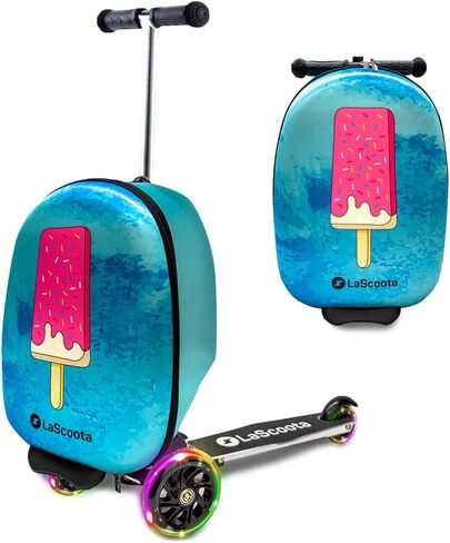 حقيبة سكوتر Lascoota - حقيبة قابلة للطي 2 في 1 - عجلات إضاءة LED وحقيبة حمل خفيفة الوزن - حقيبة حمل جاهزة للأطفال - آيس كريم، 17.3 × 12.4 × 8.7 بوصة in Kuwait